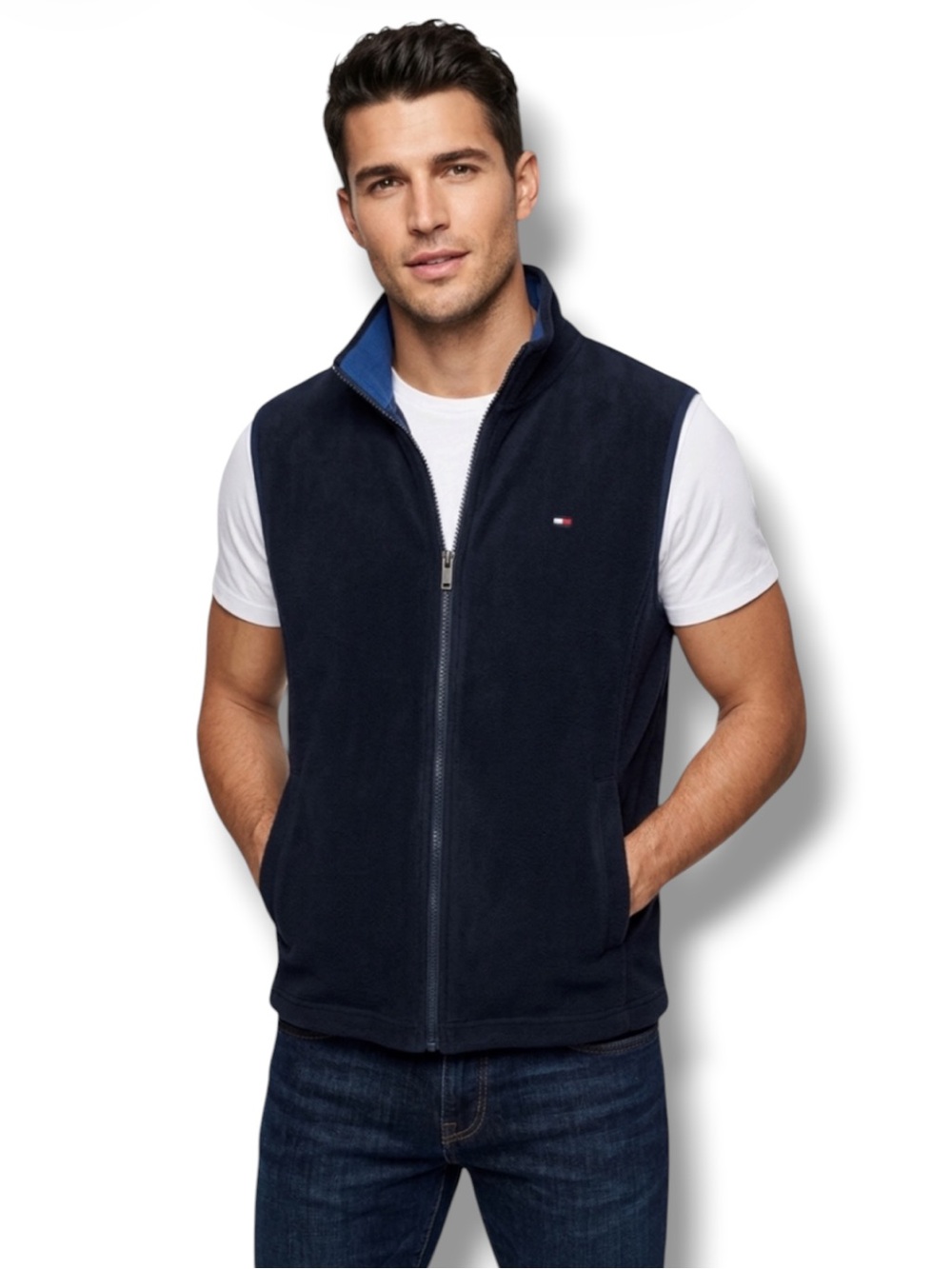 Tommy Hilfiger Vest Y2K Vintage 90’s 2000’s Navy Blue Fleece Golf Men's XL/X EUC